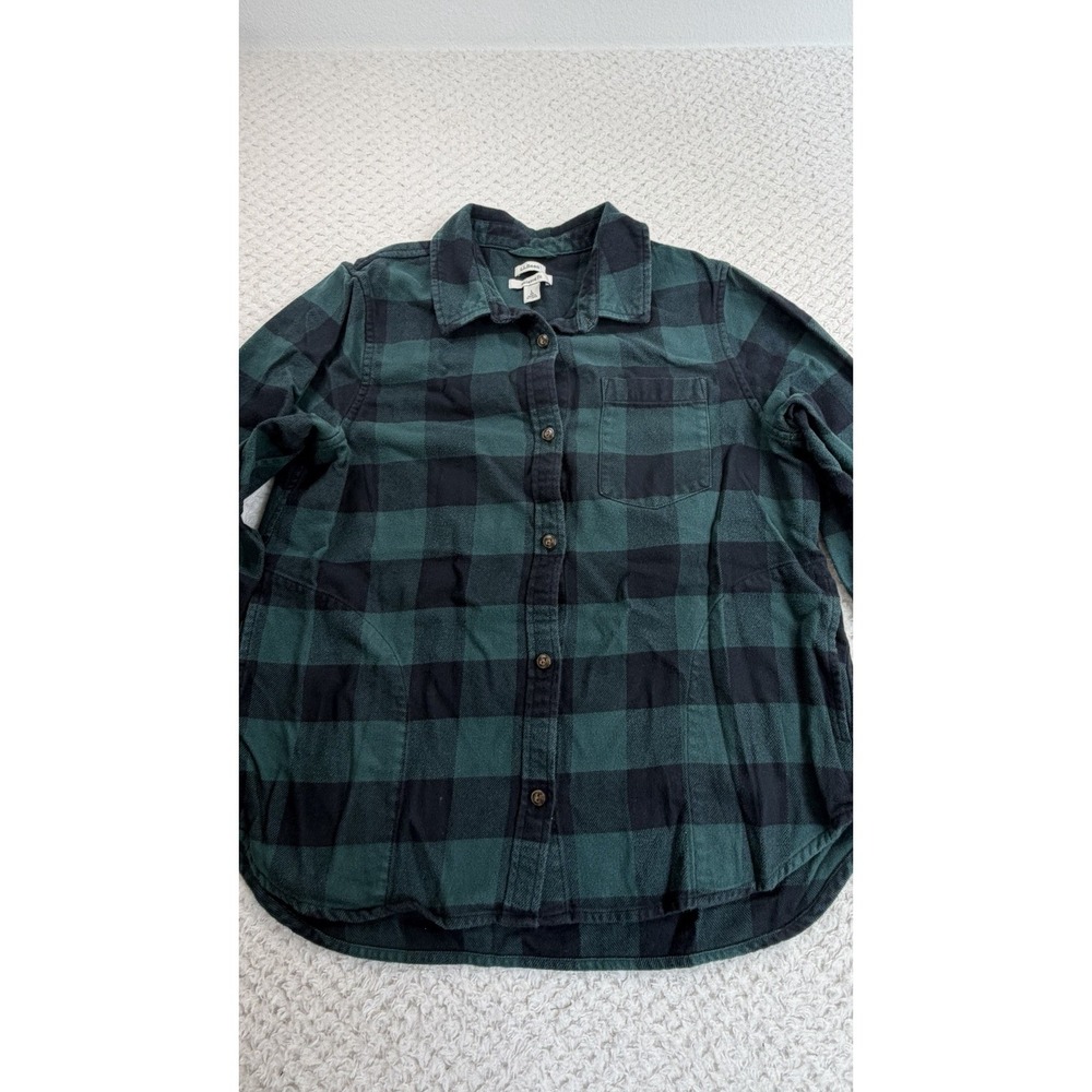 Vintage LL Bean Women's Flannel Button Shirt  Size L Blue Green Buffalo Plaid